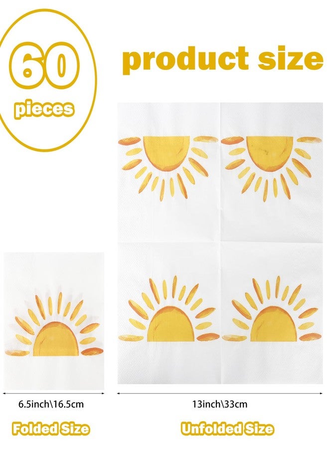 Lemicin 60Pcs Boho Sun Paper Napkins Sunshine Napkin Disposable First Trip Around The Sun Cocktail Dinner Napkins for Birthday Baby Shower Party Supplies Birthday Decorations (13" x 13") - Image 2
